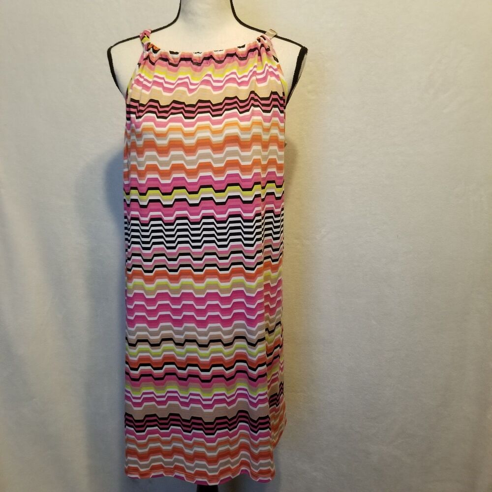 Trina Turk L Dress Mini Pink Tie Halter Neck Lightweight Resort Beach Cruise
